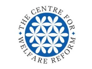 Centre for Welfare Reform logo with a blue emblem with white flowers in the centre