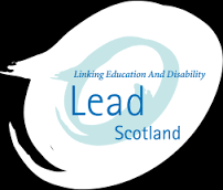 Lead scotland logo blue text on black square