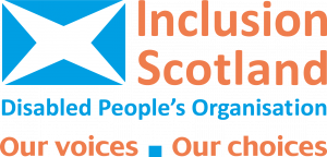 Inlcusion scotland logo with text 'our voices, our choices'