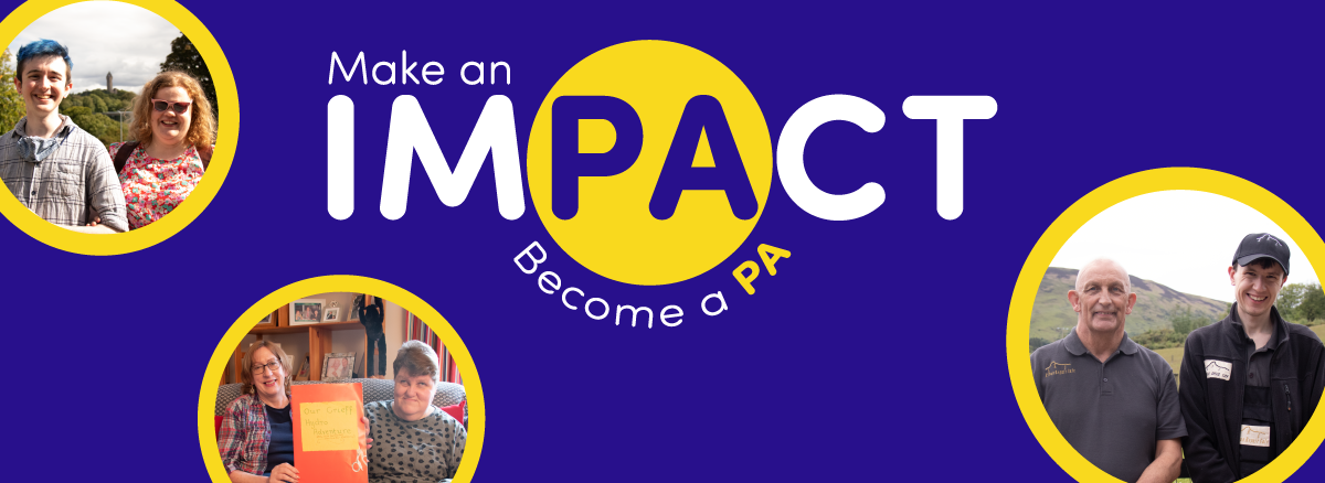 Page banner image showing the "Make an Impact - become a PA" logo in blue and yellow and the people featured in the campaign videos