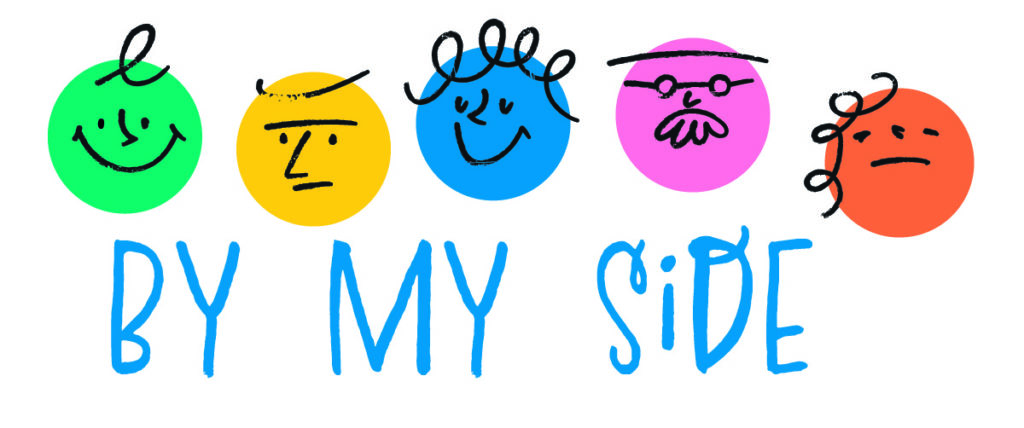 By My Side logo with five brightly coloured cartoon faces