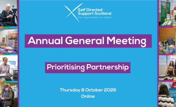 Promotional graphic for Annual General Meeting taking place online on 8 October. The graphic includes photos from several SDSS events that happened last year.